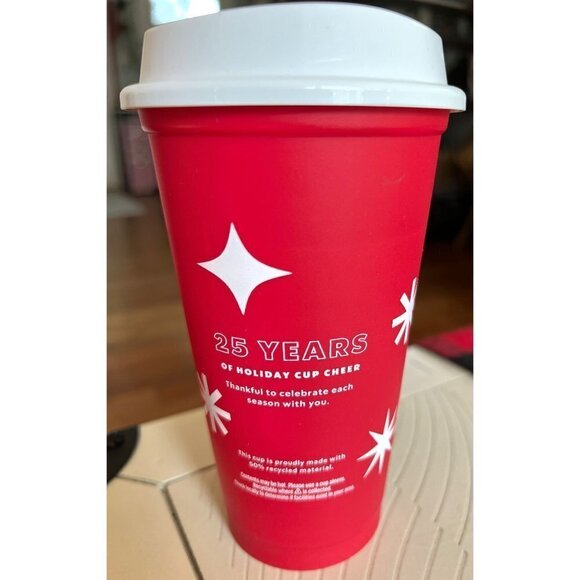 STARBUCKS 2022 Red Cup 25 Years of Holiday Cup Cheer 16 oz. Reusable With Lid (N - Picture 2 of 4